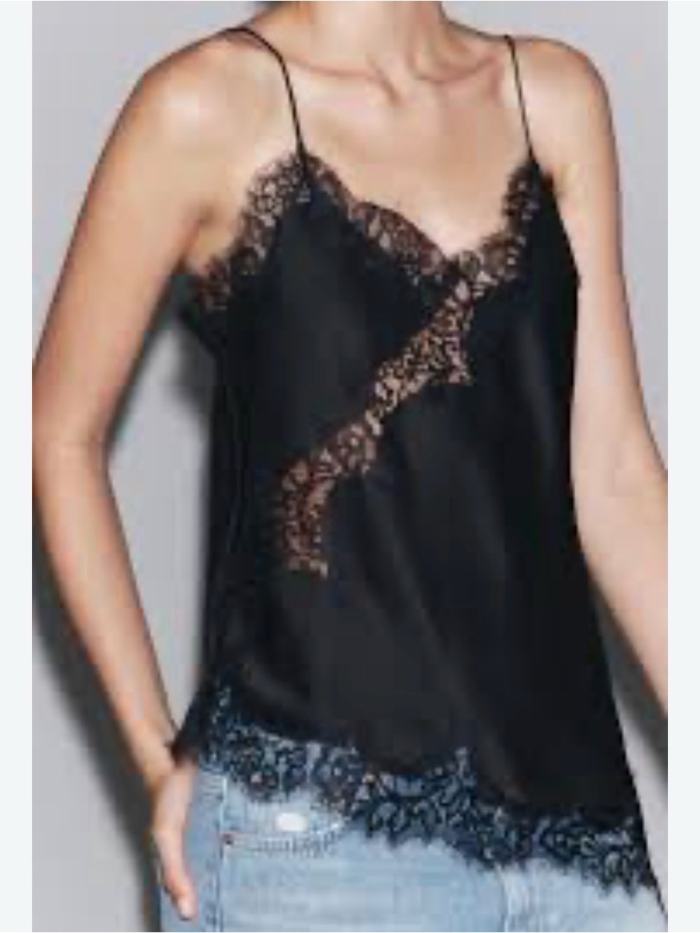 ZARA black asymmetrical lace camisole